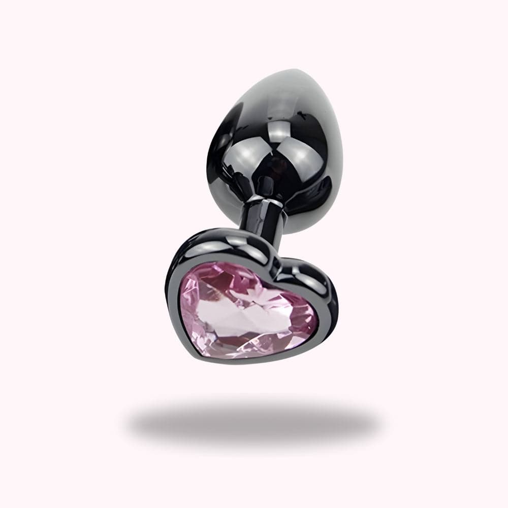 Plug Anal En Métal Chromé Avec Bijou Cœur Rose - Sex Toy - Livré Avec Sac En Velours - Neuf