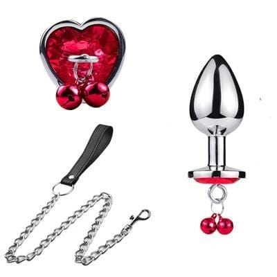 Plug anal en métal rouge avec attache