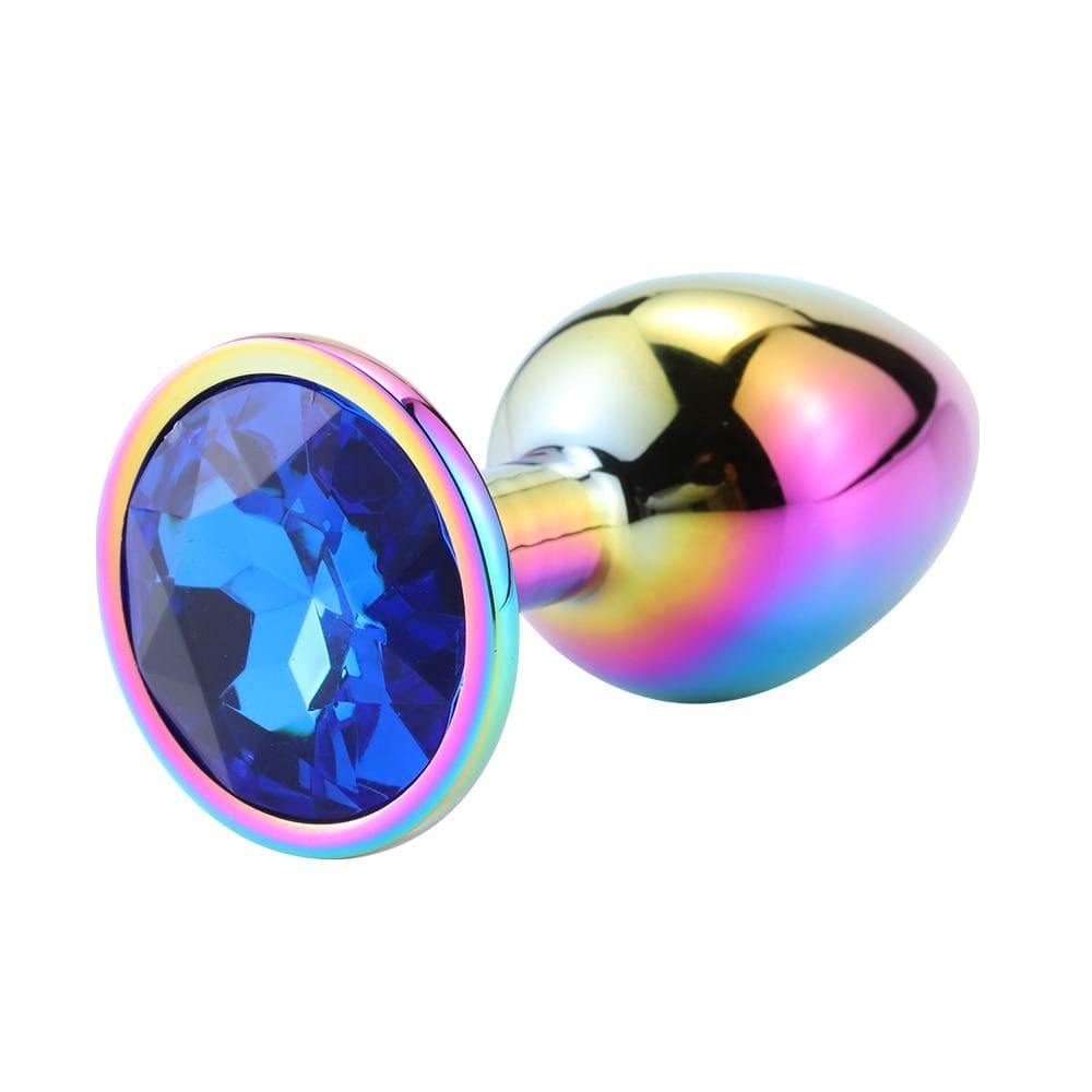 Plug anal arc-en-ciel diamant bleu foncé