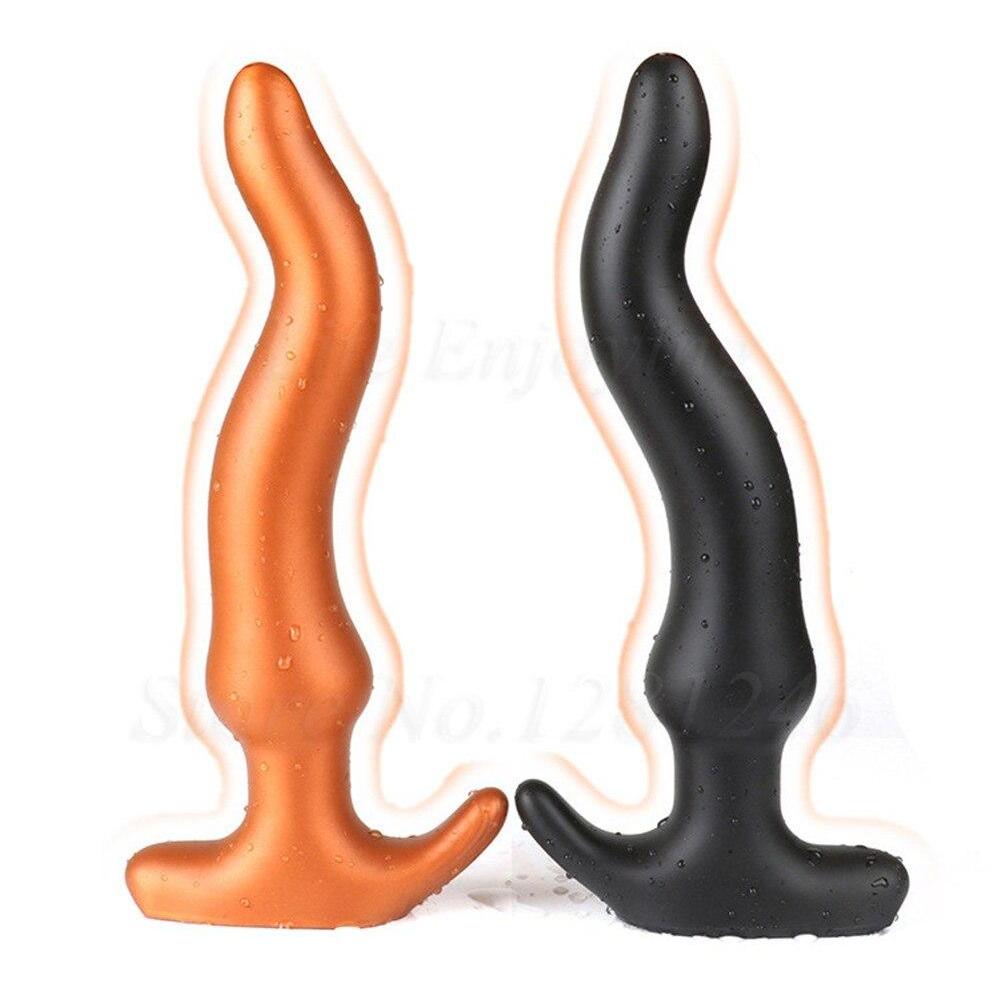 Plug anal XXL Ondulé en silicone noir et or
