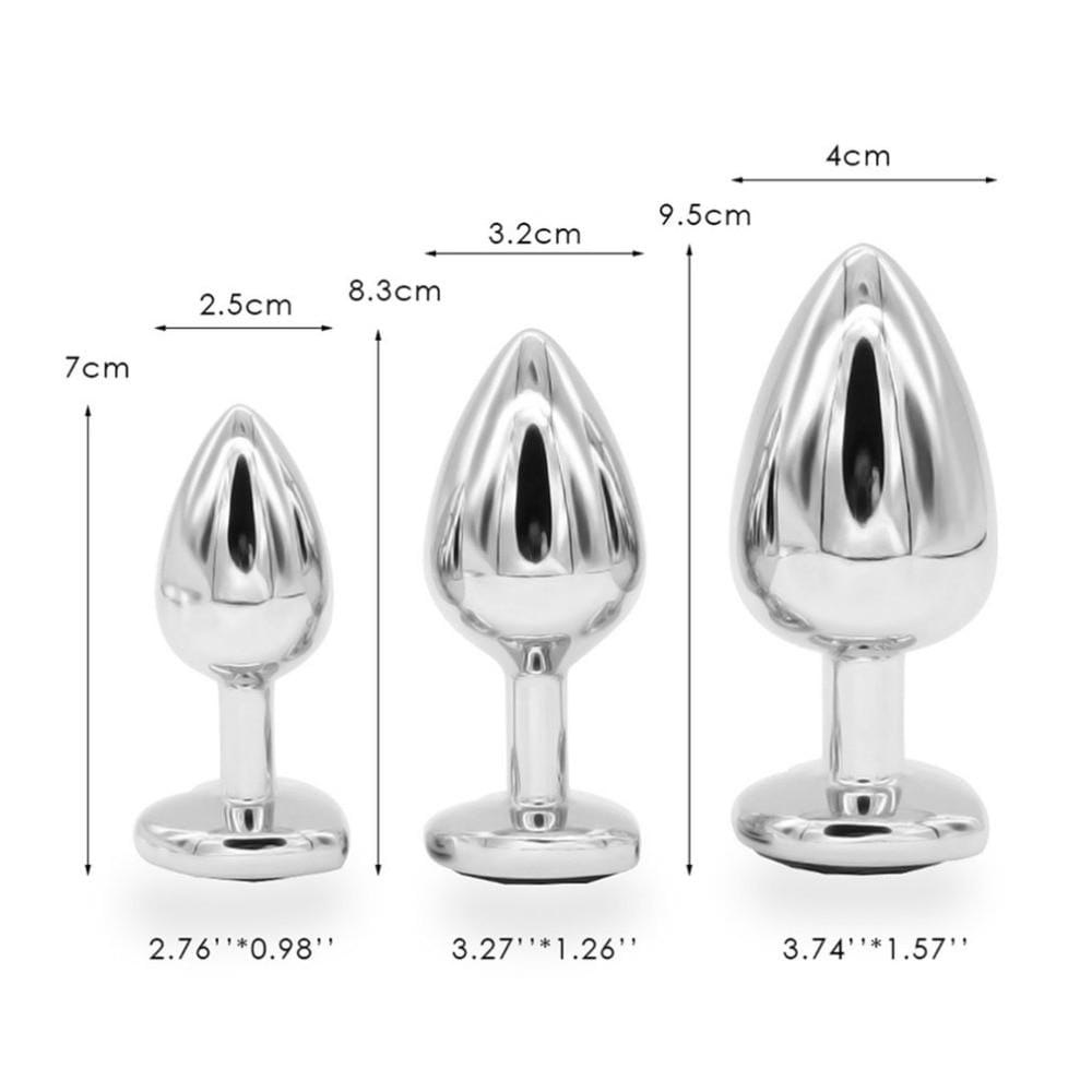 Plug anal en métal noir coffret 3 formats dimensions
