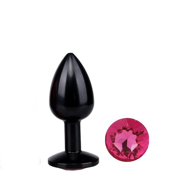 Plug anal en métal noir diamant rose