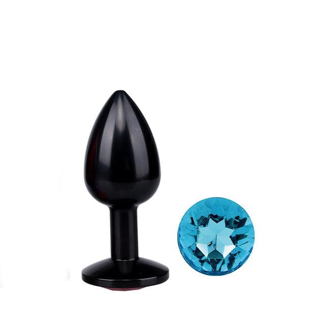Plug anal en métal noir diamant bleu ciel