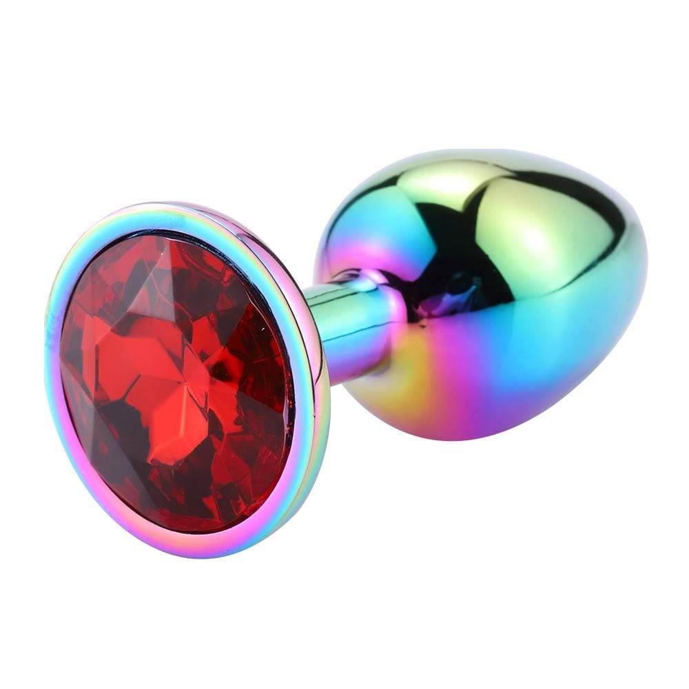 Plug anal arc-en-ciel diamant rouge vif