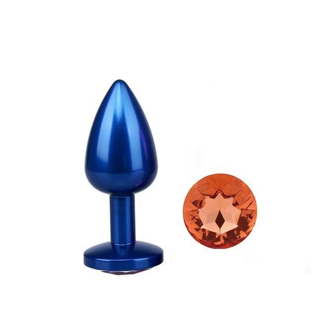 Plug anal en métal bleu diamant orange