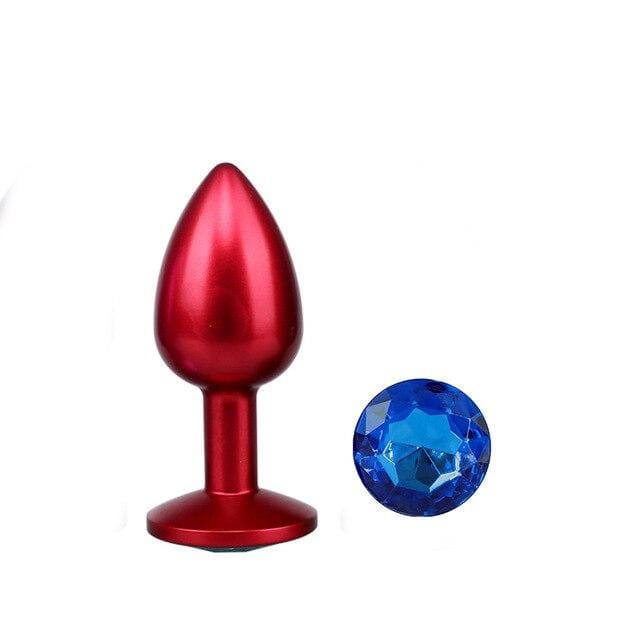 Plug anal en métal rouge diamant bleu
