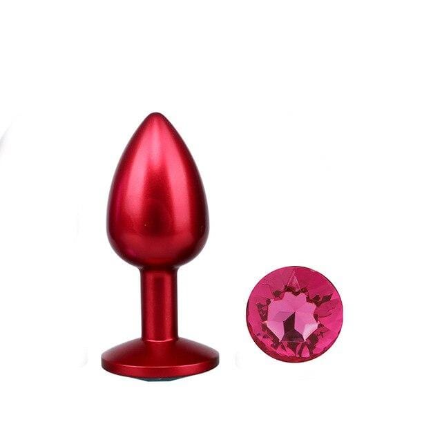 Plug anal en métal rouge diamant rose