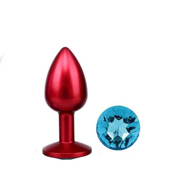 Plug anal en métal rouge diamant bleu ciel