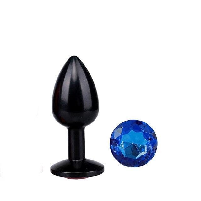 Plug anal en métal noir diamant bleu